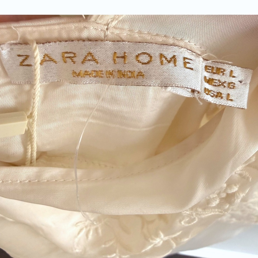 Zara Home Cream Satin Embroidered Flutter Sleeve Open Back Nightgown SZ L NWT - Picture 9 of 11